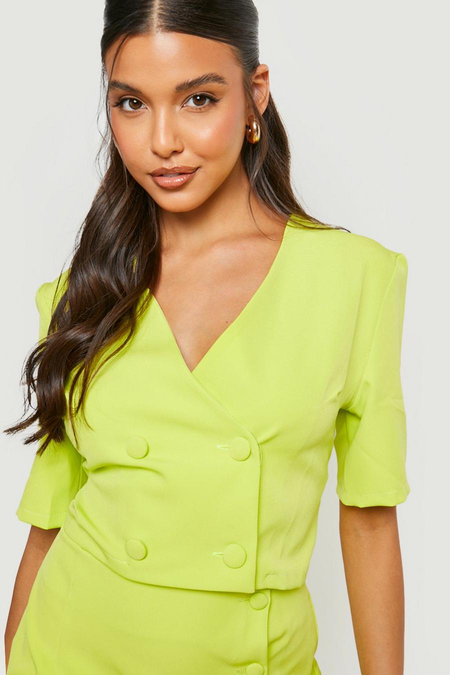 Lime Double Breasted Cropped Tailored Blazer image number 1