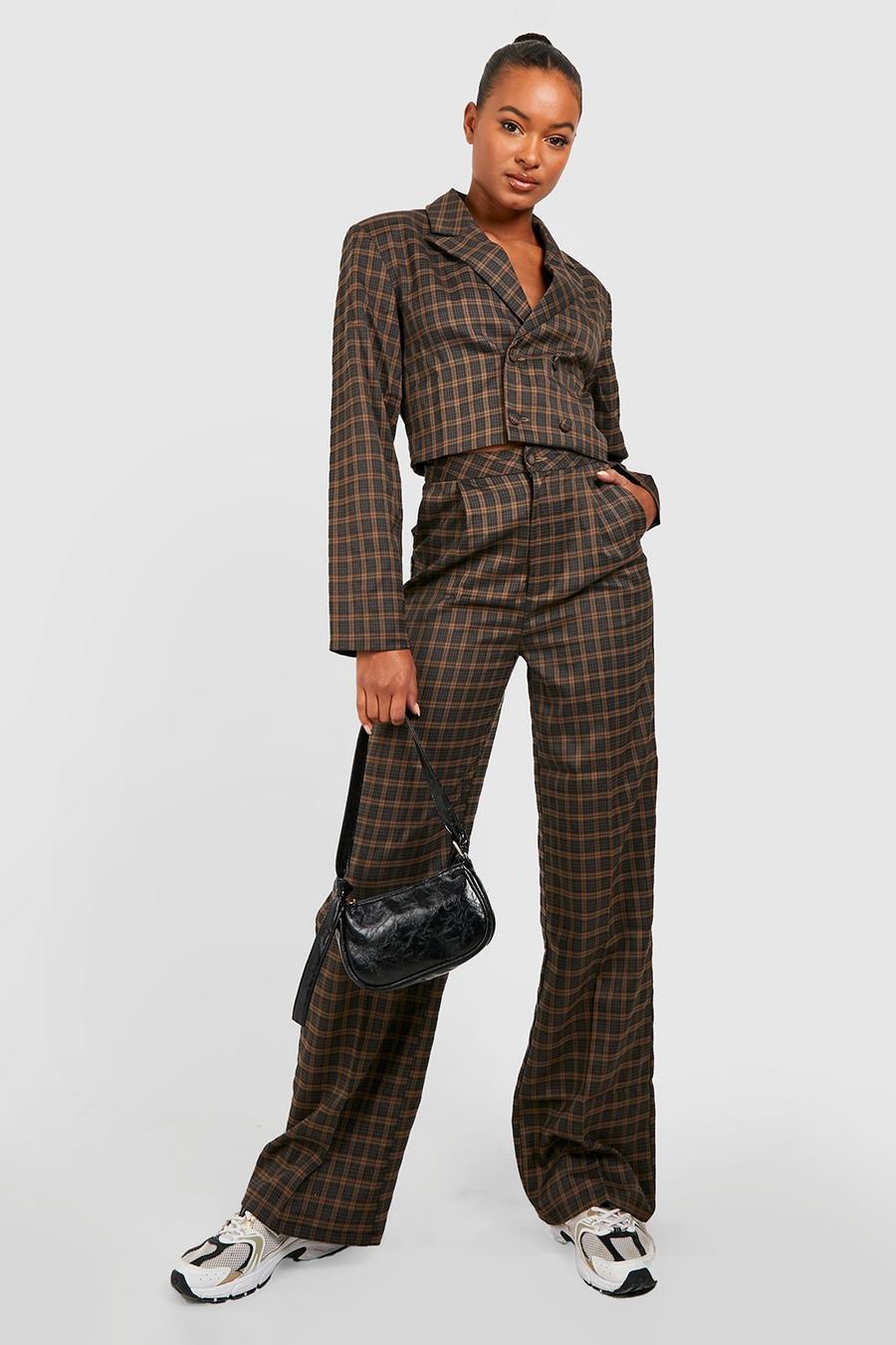 Brown Tall Woven Flannel Wide Leg Pants