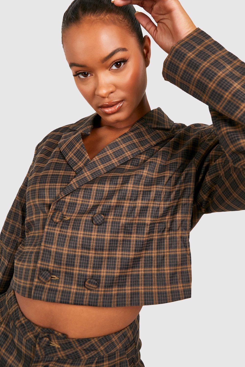 Plaid clearance cropped blazer