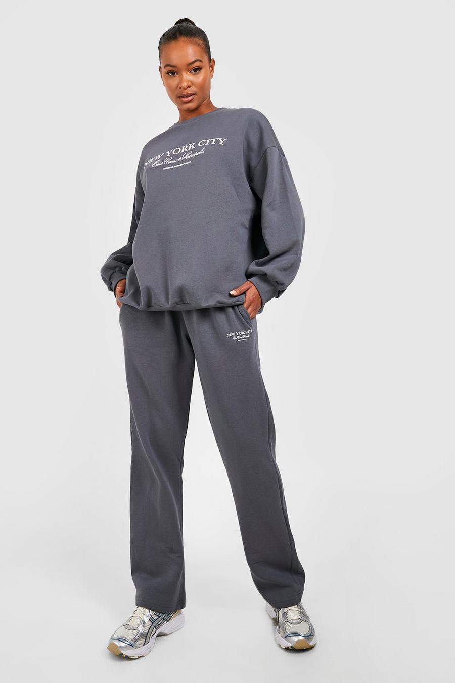 Charcoal Tall New York Printed Sweatshirt Tracksuit image number 1