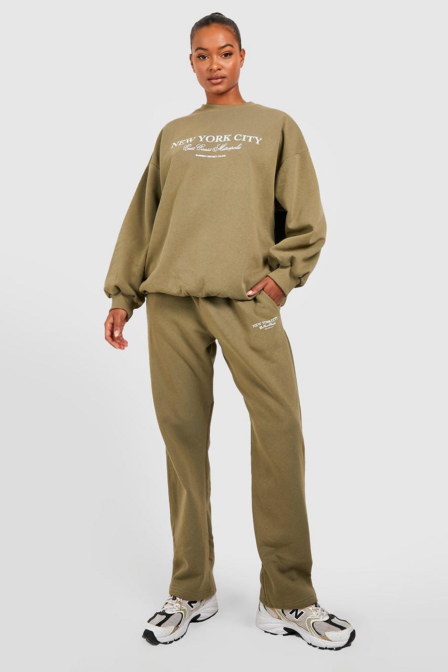Tall Sweatshirt-Trainingsanzug mit New York Print, Khaki image number 1