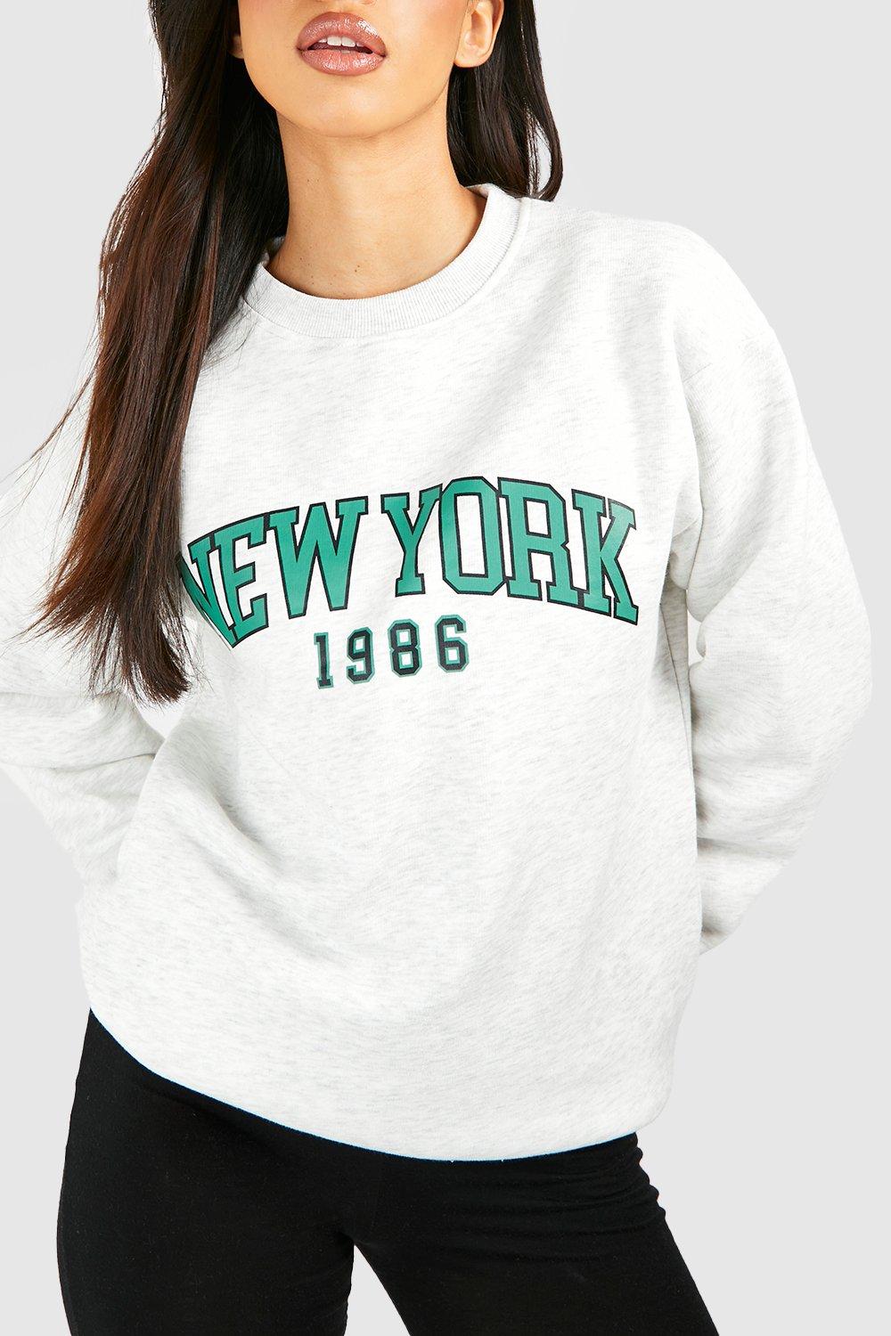 MODARİCH New York Crew Sweatshirt - Gray Printed Oversize Ribbon