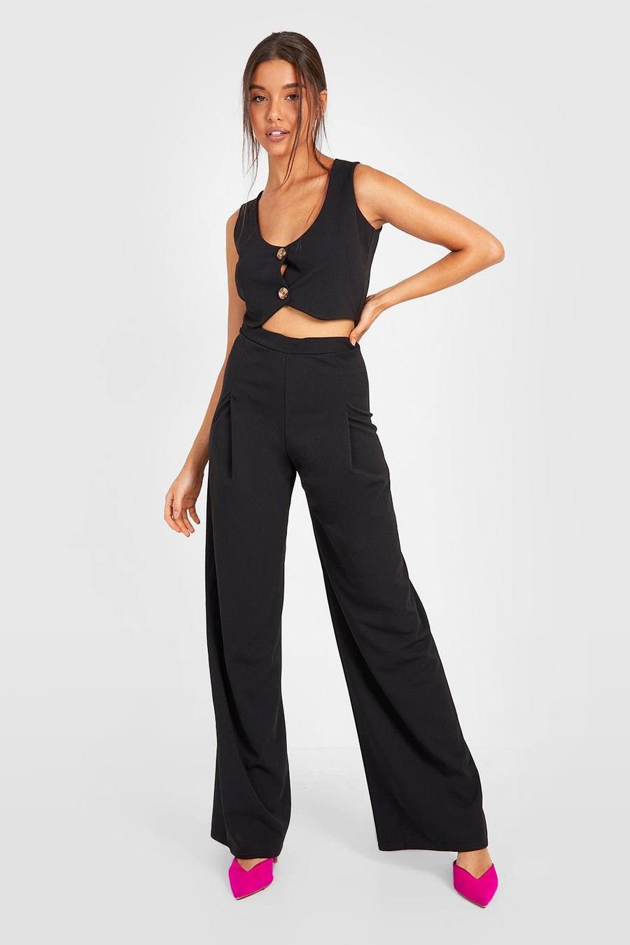 Black Cropped Waistcoat & Wide Leg Trousers image number 1