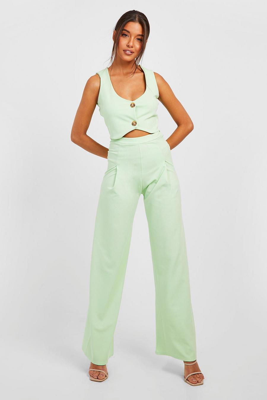 Pistachio Cropped Waistcoat & Wide Leg Trousers  image number 1