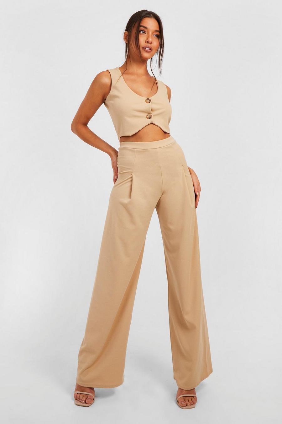 Sand Cropped Waistcoat & Wide Leg Trousers  image number 1