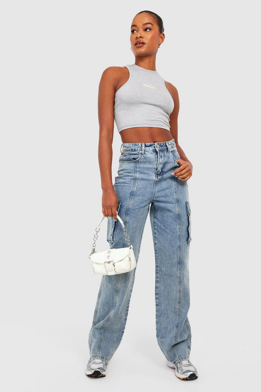 Jeans Tall in lavaggio acido con tasche Cargo, Acid wash light blue image number 1