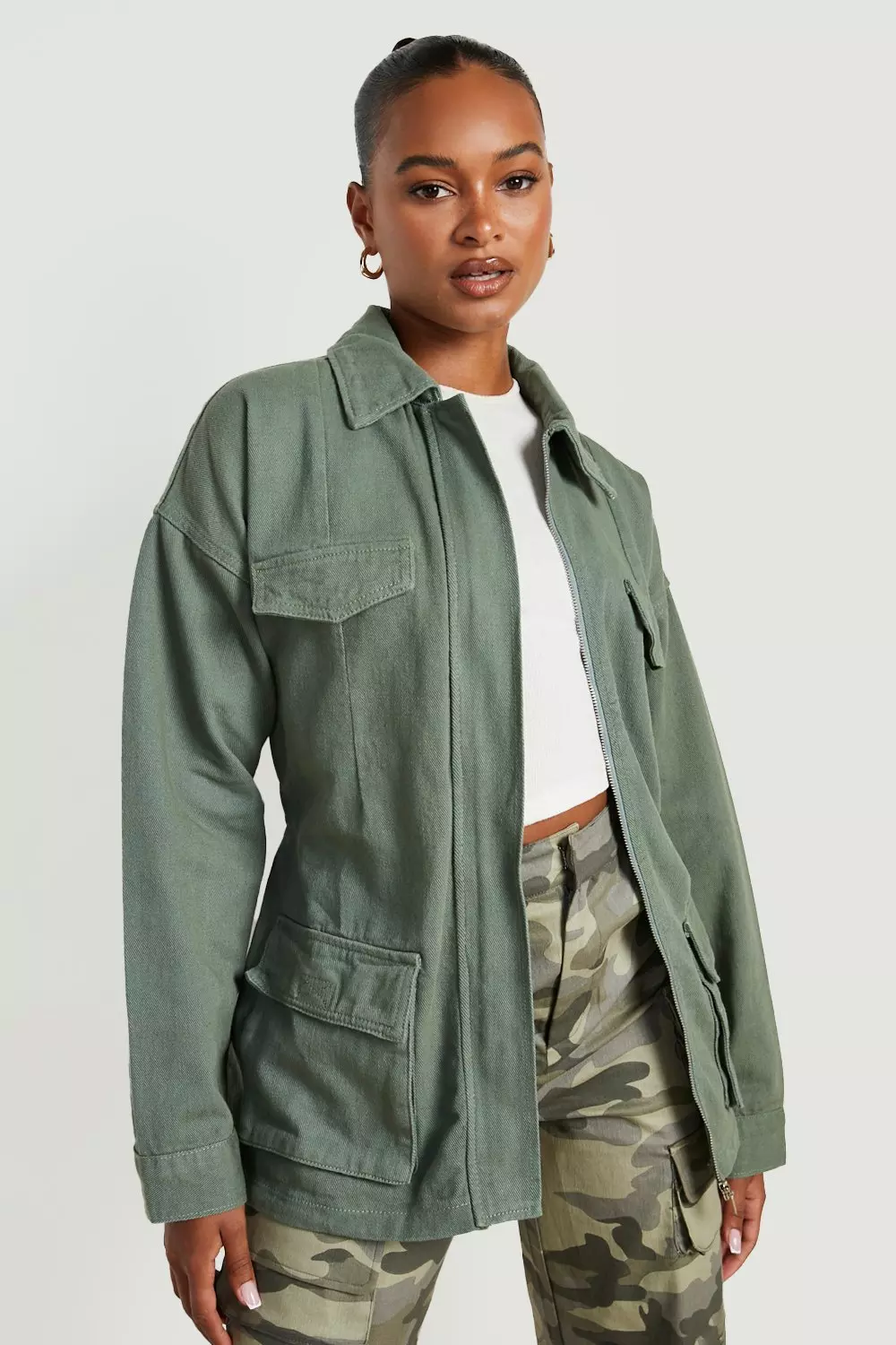 Boohoo denim utility jacket store