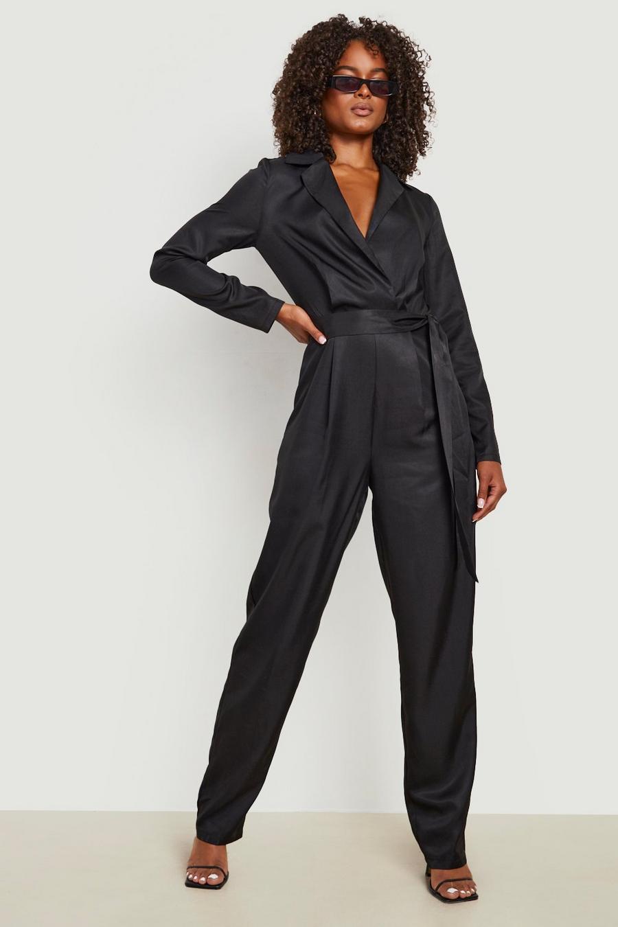 Black Tall Woven Collared Jumpsuit image number 1