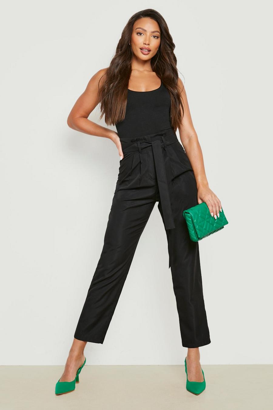 Black Tall Paperbag Waist Tapered Pants image number 1