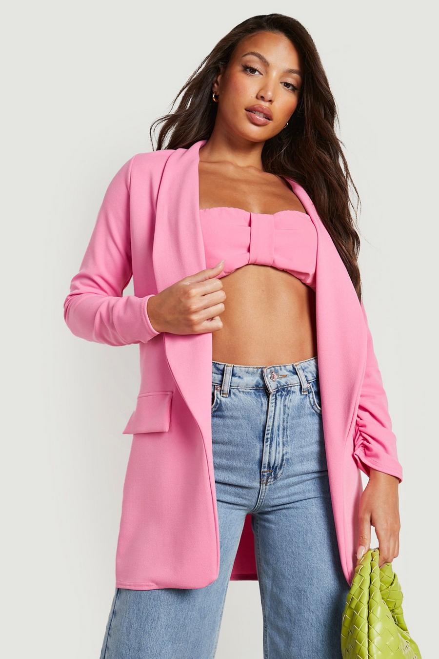 Bubblegum pink Tall Ruched Sleeve Blazer