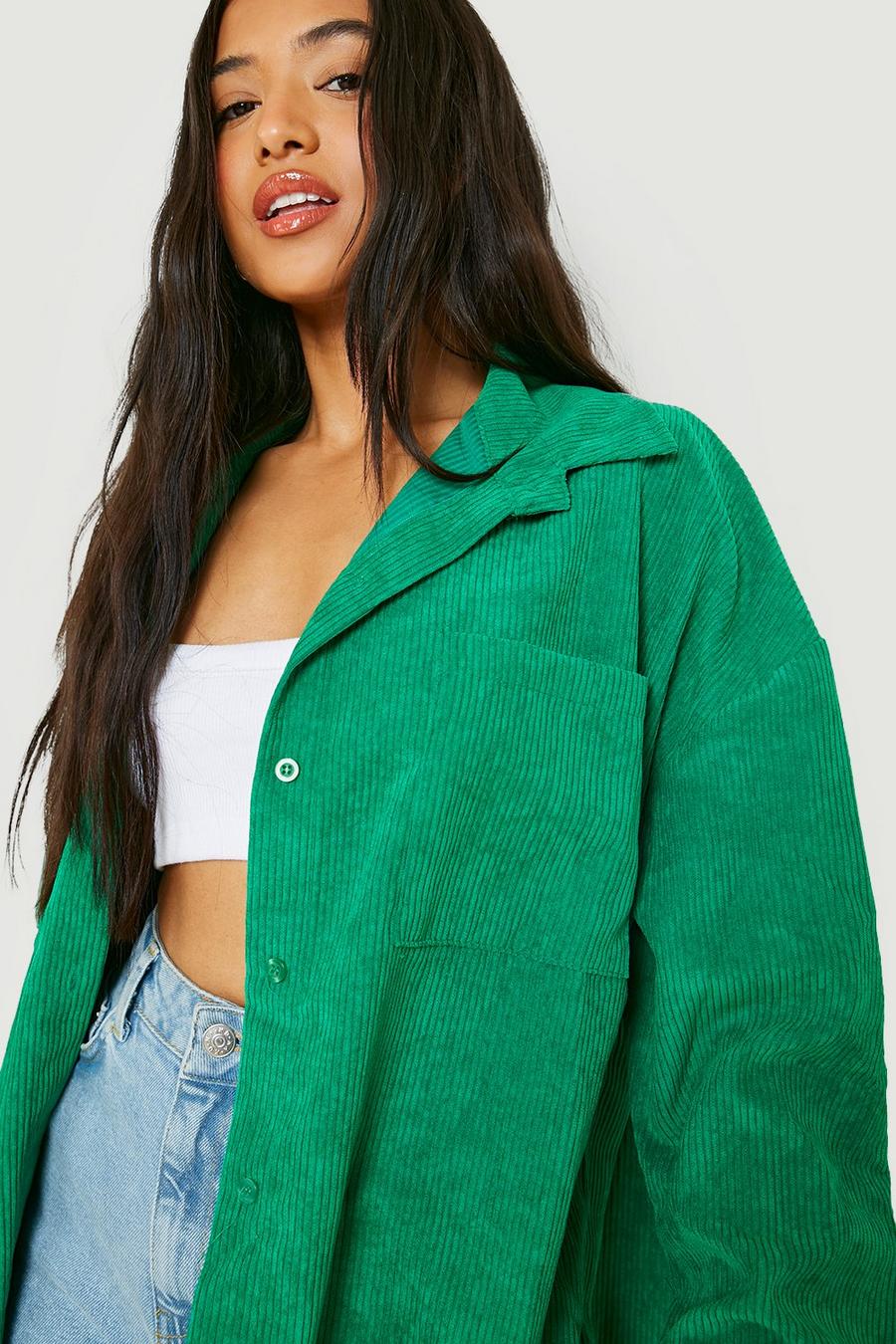 Green Petite Oversized Cord Shirt  image number 1