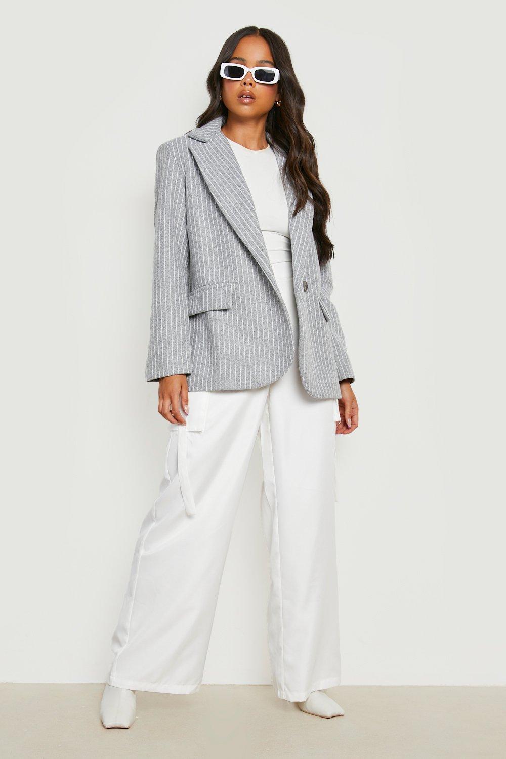 White pants grey blazer sale