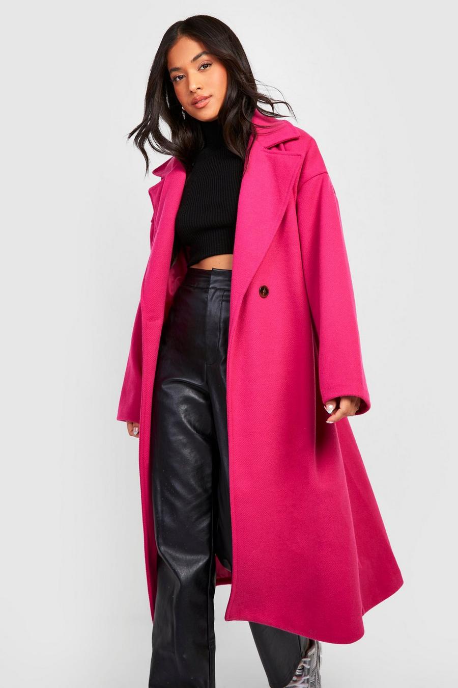 Hot pink rosa Petite Premium Wool Look Double Breasted Coat image number 1