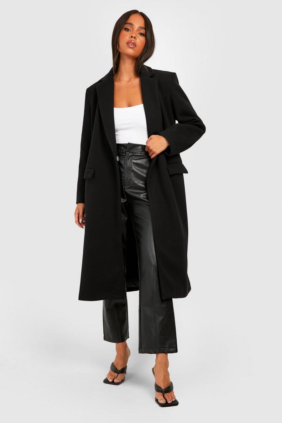 Black Petite Premium Wool Look Longline Coat image number 1