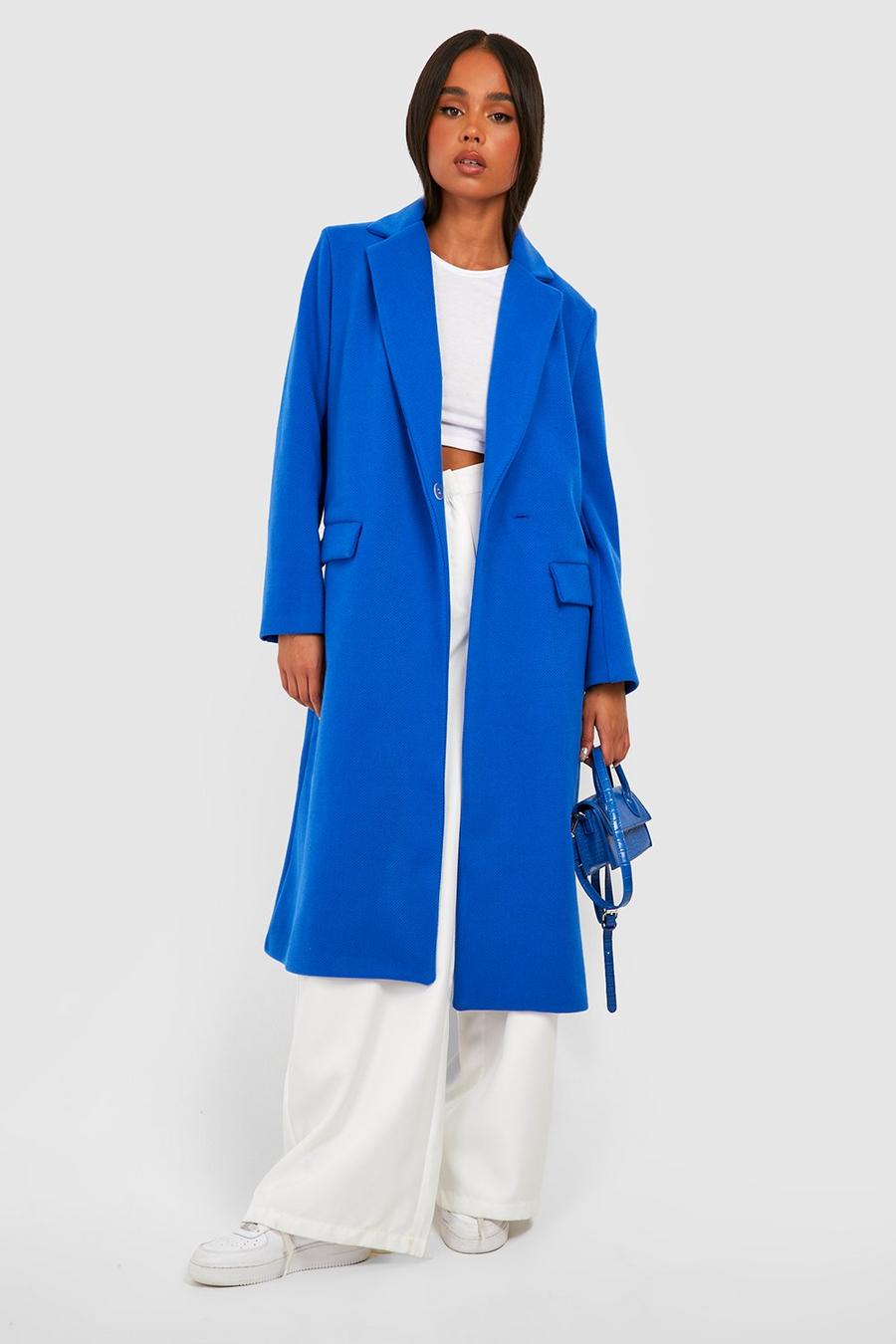 Cappotto lungo Petite Premium effetto lana, Cobalt