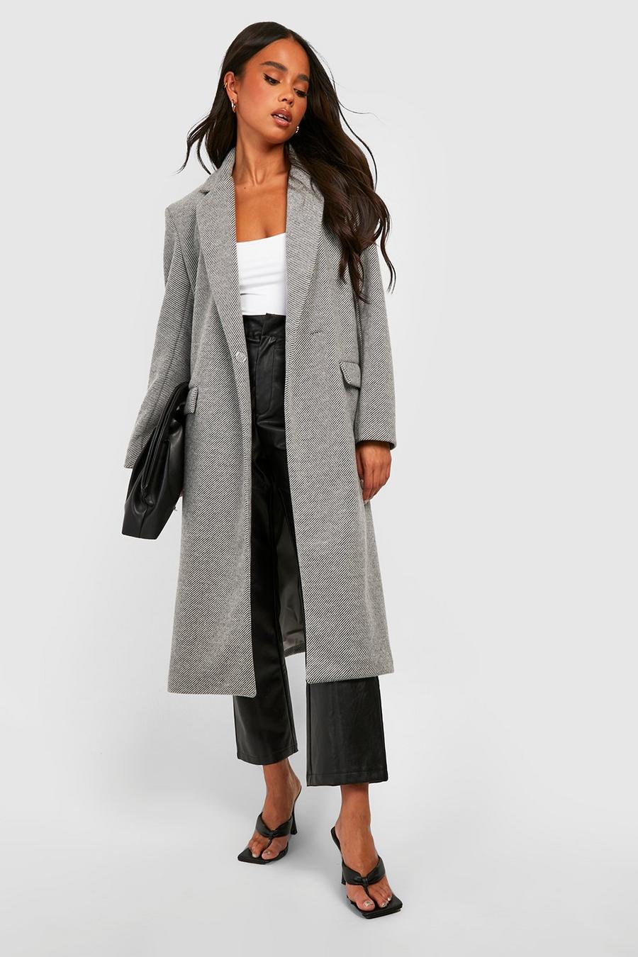 Grey marl Petite Premium Wool Look Longline Coat image number 1