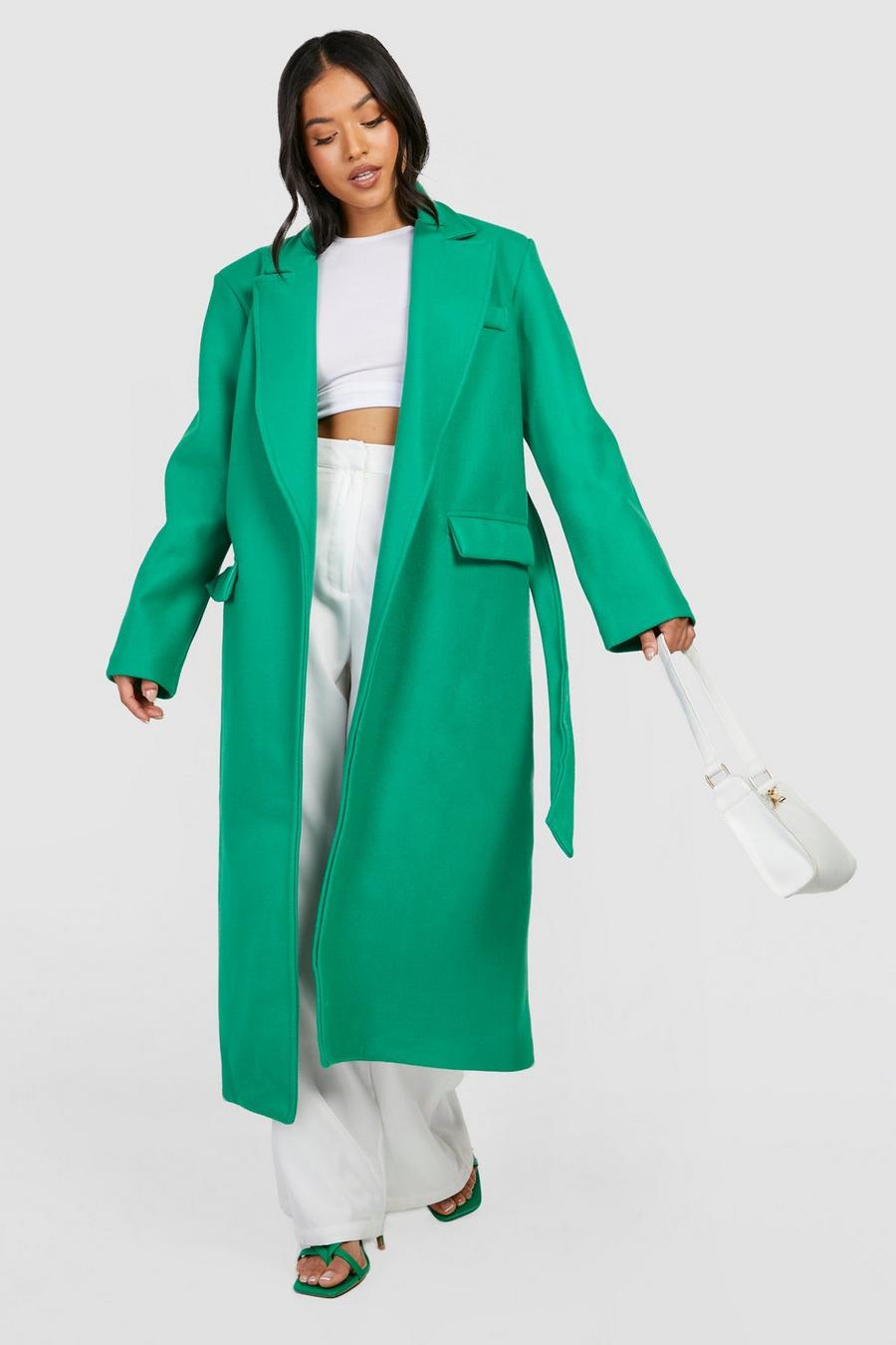Green Petite Belted Wool Look Maxi Coat image number 1