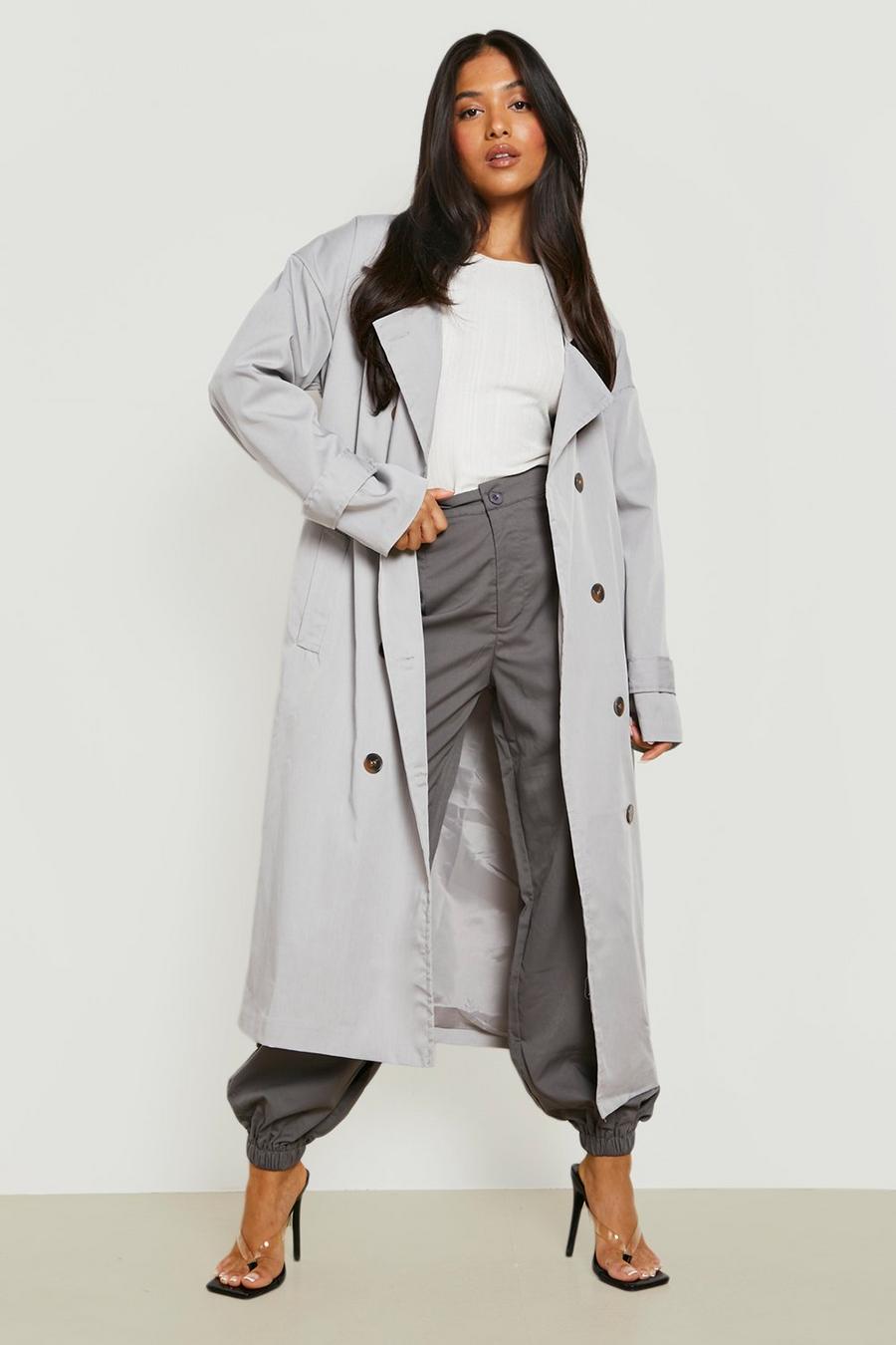 Silver grey Petite Oversized Longline Utility Trench Coat image number 1