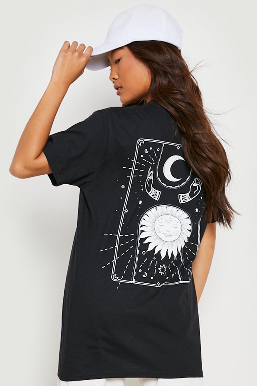 Black Petite Back Print Eclipse Oversized T-shirt