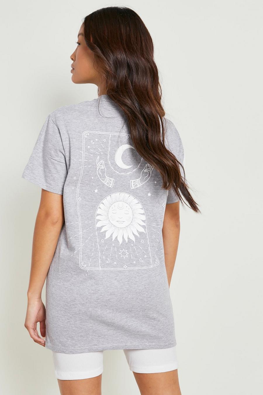 Grey marl Petite Back Print Eclipse Oversized T-shirt