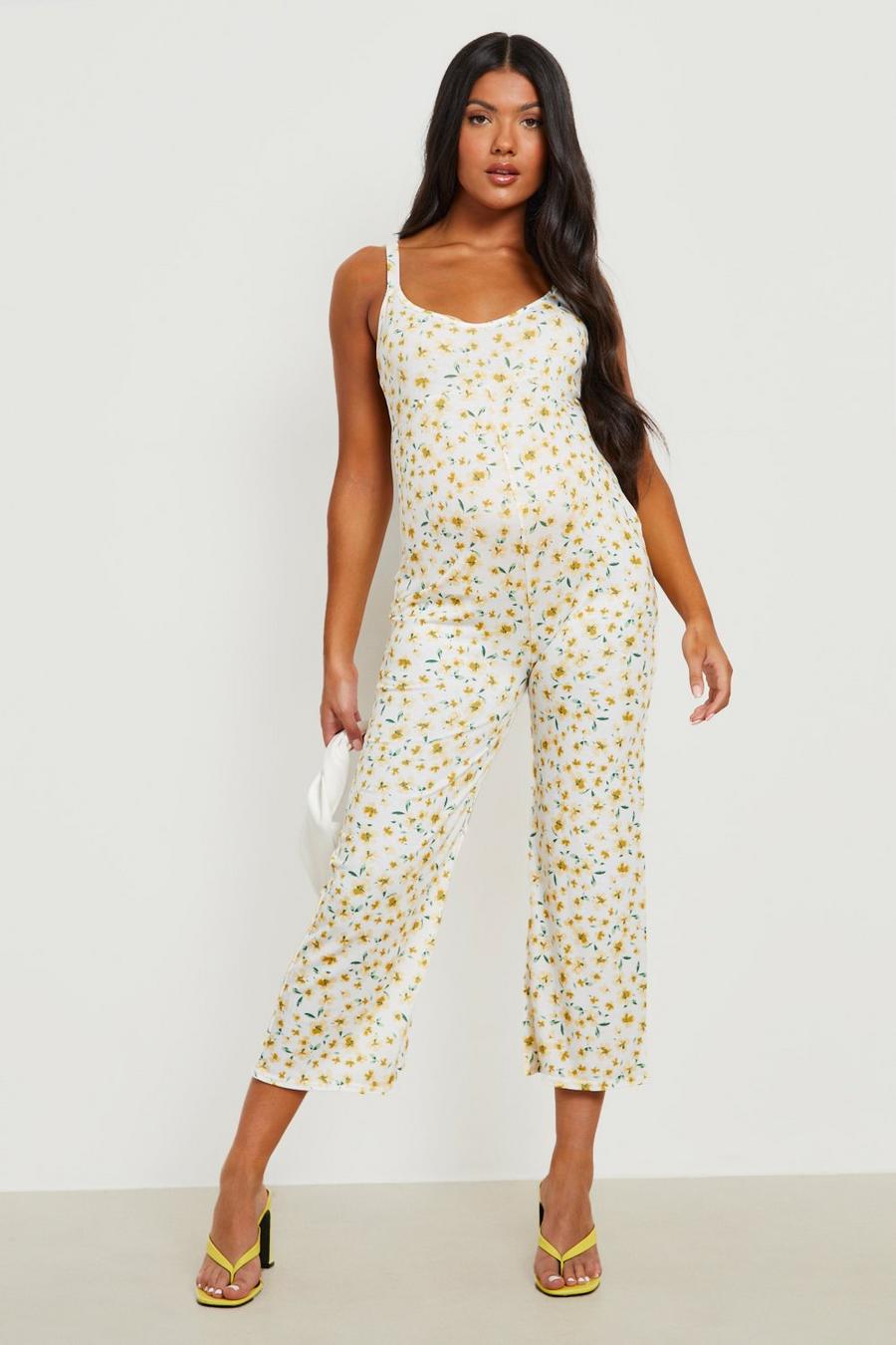 Ivory white Maternity Floral Culotte Jumpsuit