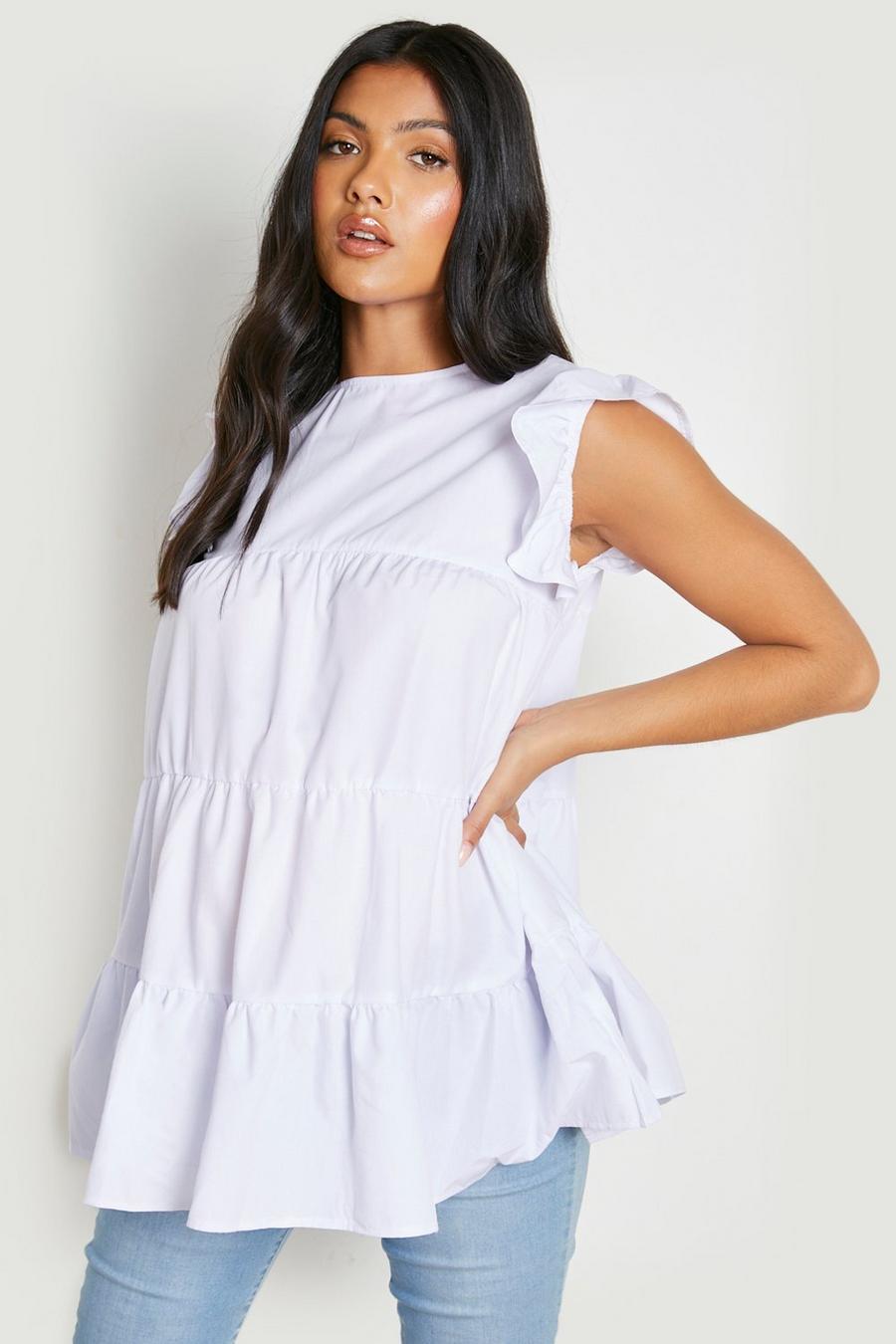 White Maternity Cotton Poplin Tiered Smock Top image number 1