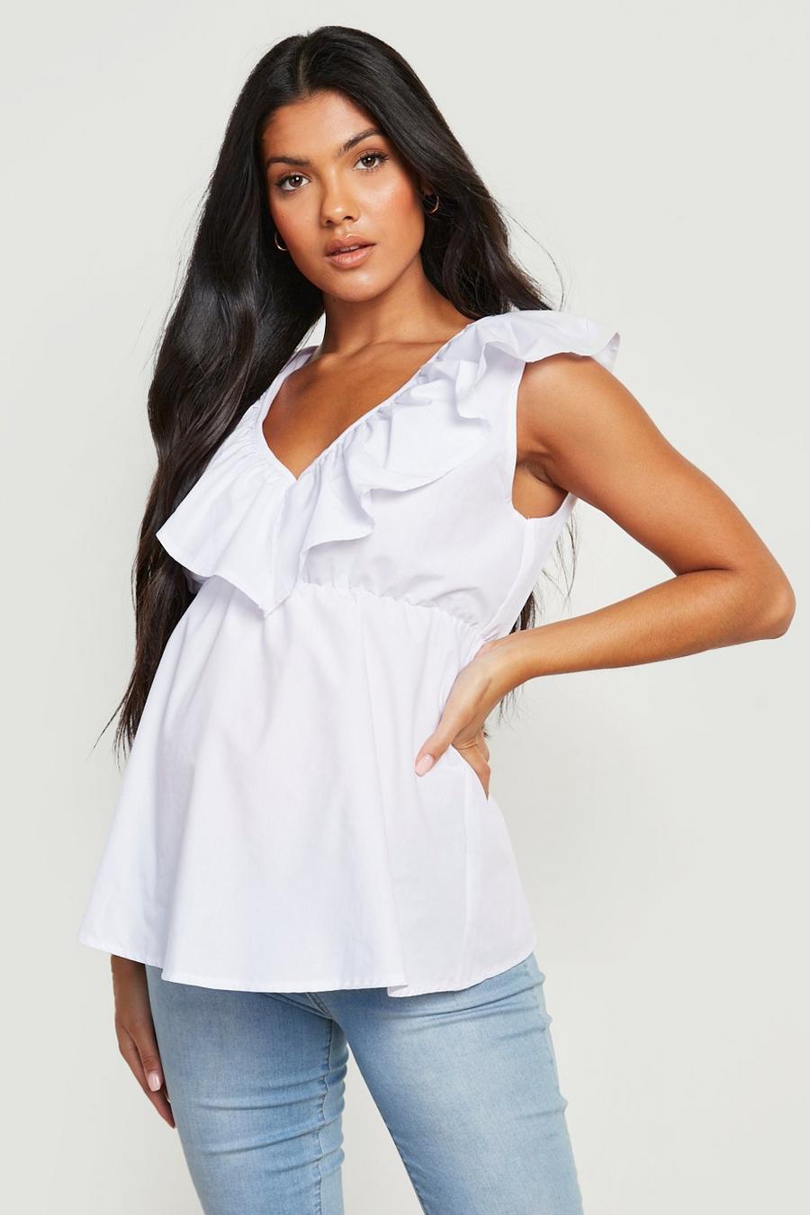 White Maternity Cotton Poplin Frill Smock Top image number 1