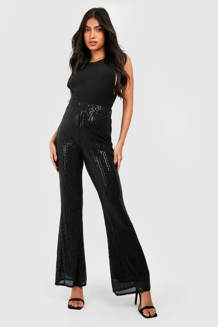 Black Maternity Sequin Stretch Flare Trousers image number 1