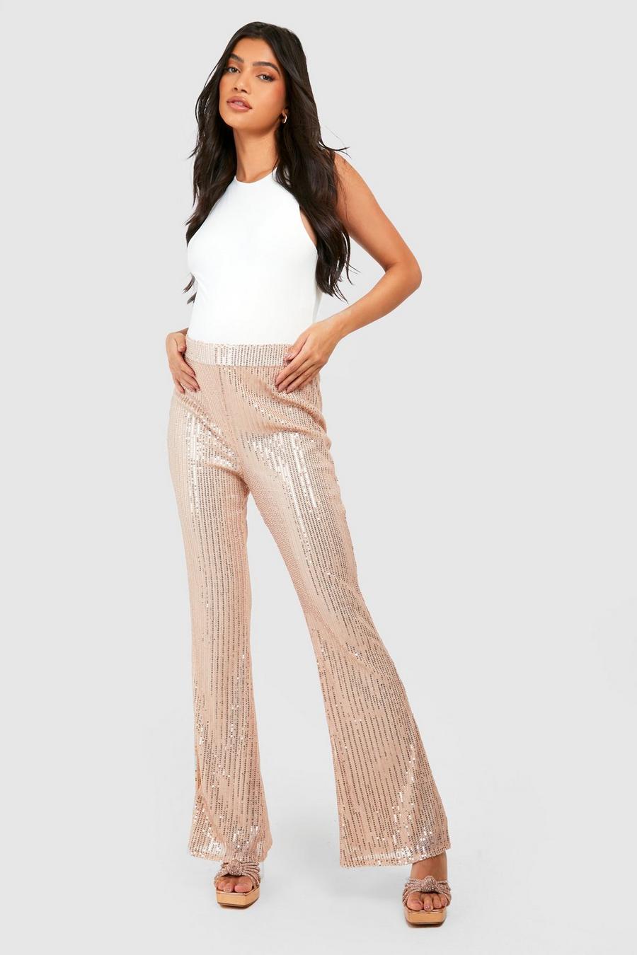 Gold Maternity Sequin Stretch Flare Trousers image number 1