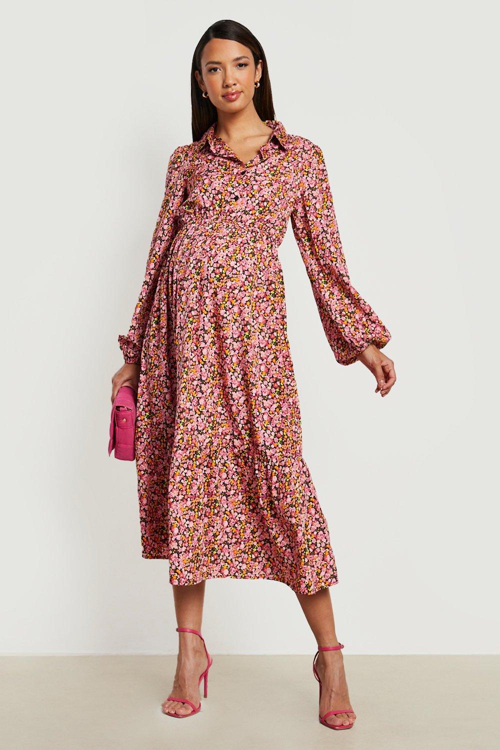 Vestido camisero Premam midaxi escalonado con estampado de flores