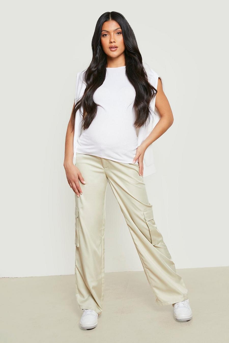 Sage Maternity Wide Leg Cargo Trousers image number 1