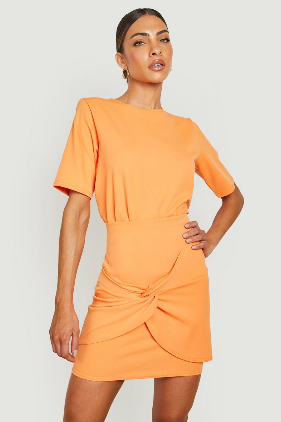Orange Shoulder Pad Top & Knot Mini Skirt  image number 1