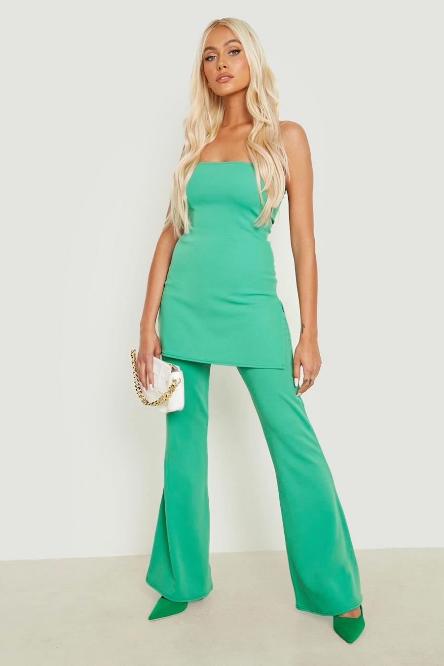 Bright green Longer Length Bandeau & Flared Trousers  image number 1