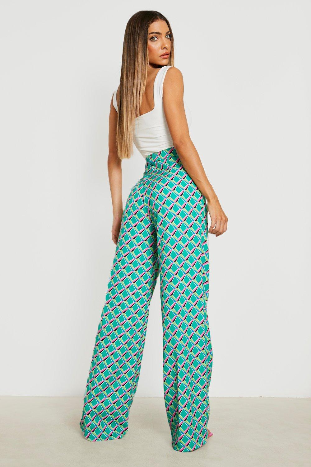 Retro Print Wide Leg Pants