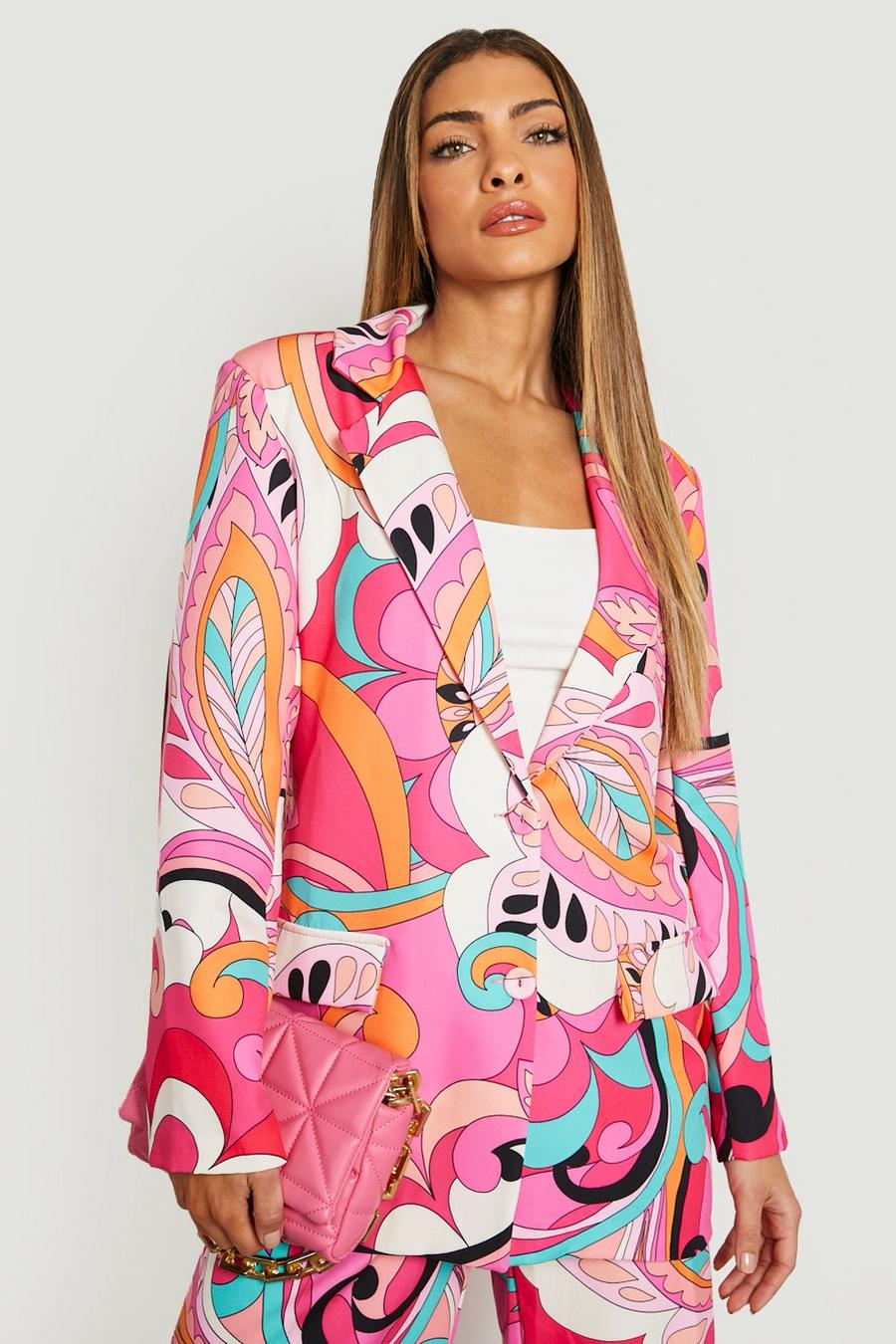 Pink Abstract Print Relaxed Fit Blazer image number 1