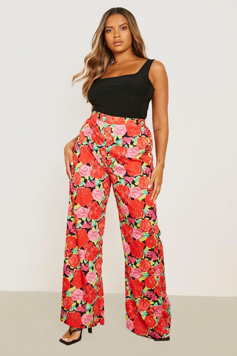 Black Plus Floral Woven Wide Leg Trousers image number 1