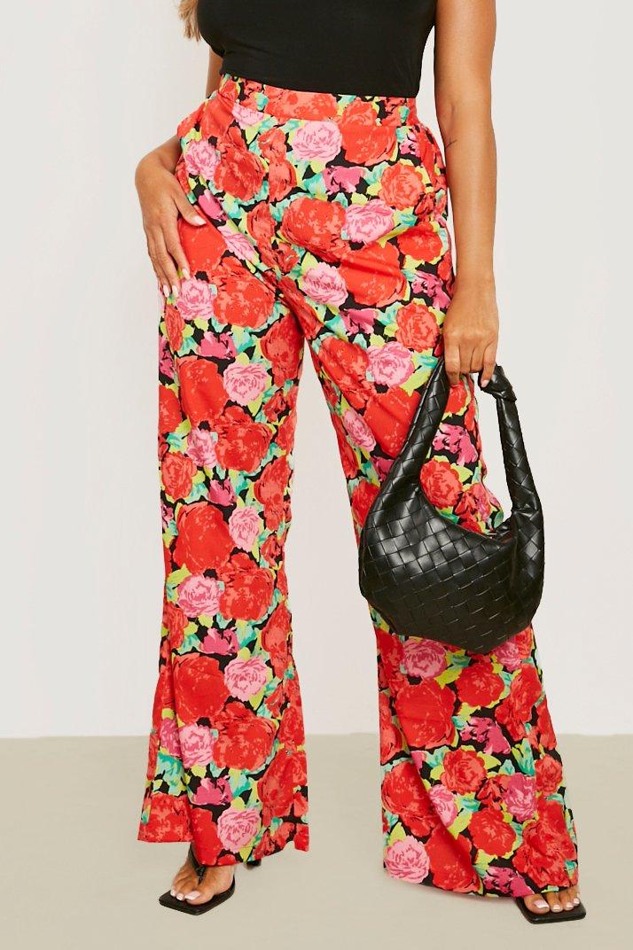 Women's Plus Floral Woven Wide Leg Trousers