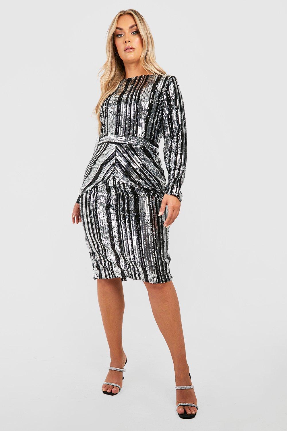 Stripe Sequin Midi Dress