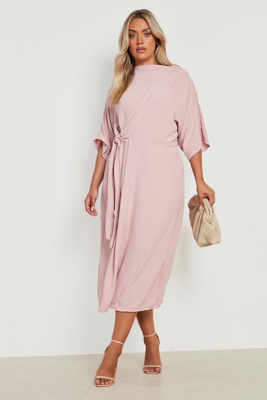 Blush Plus Textured Knot Front Cowl Neck Midi Dress image number 1