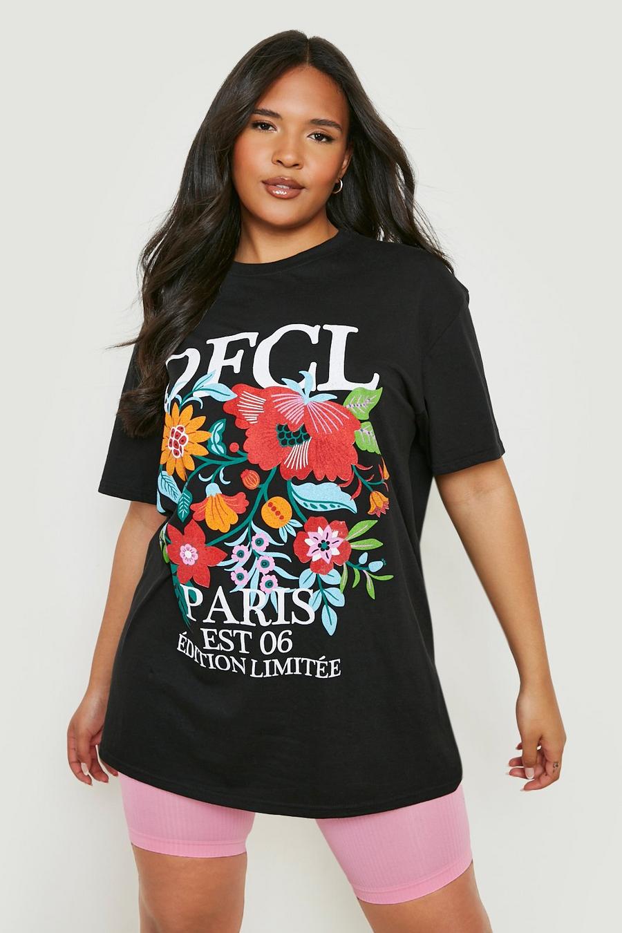 Black Plus Official Worldwide Floral Printed T Shirt image number 1