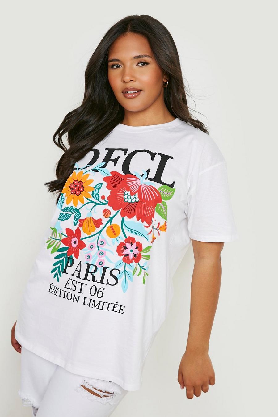 Plus florales T-Shirt mit Official Worldwide Print, White weiß