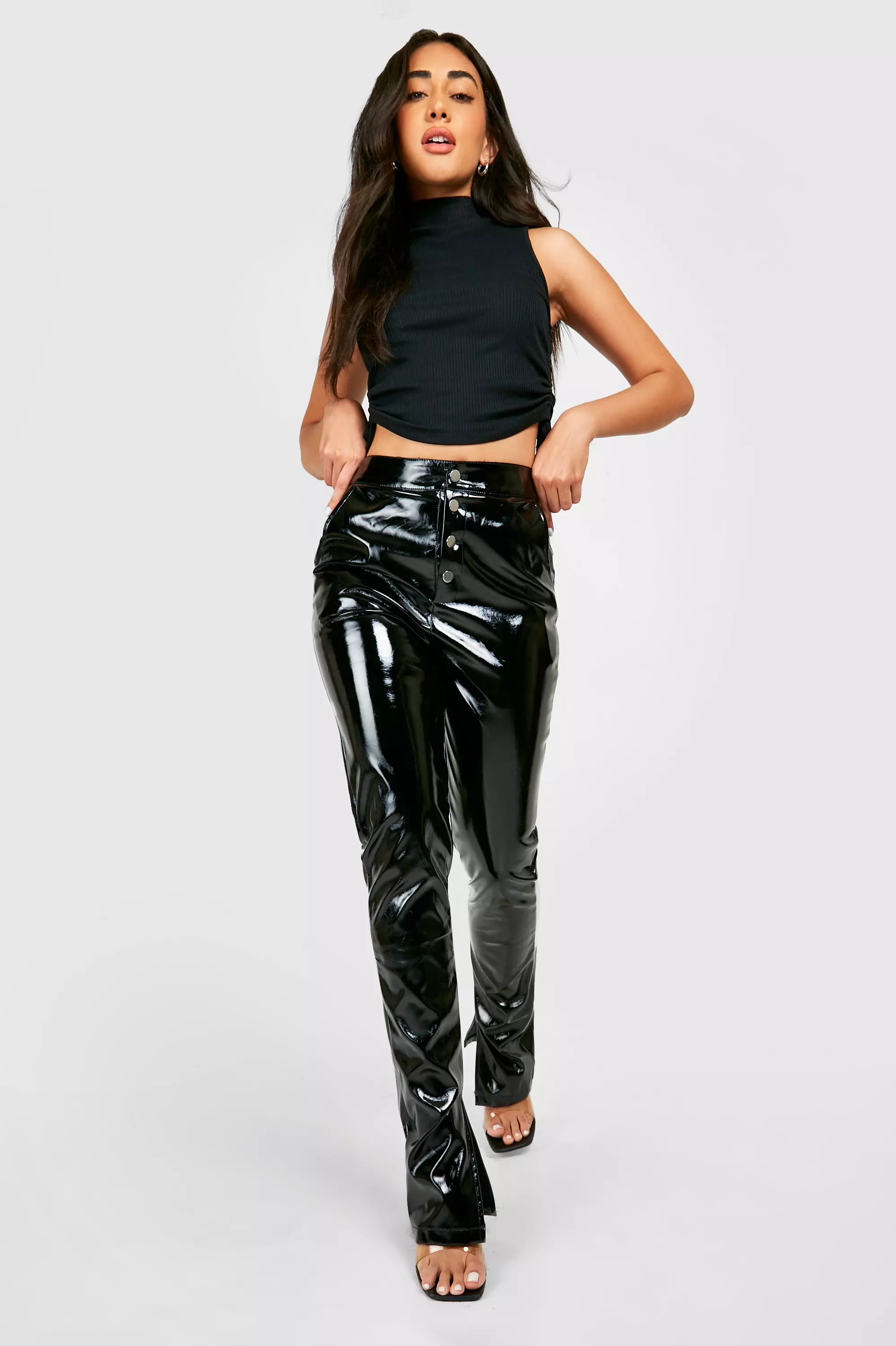 Black vinyl high waisted 2024 trousers