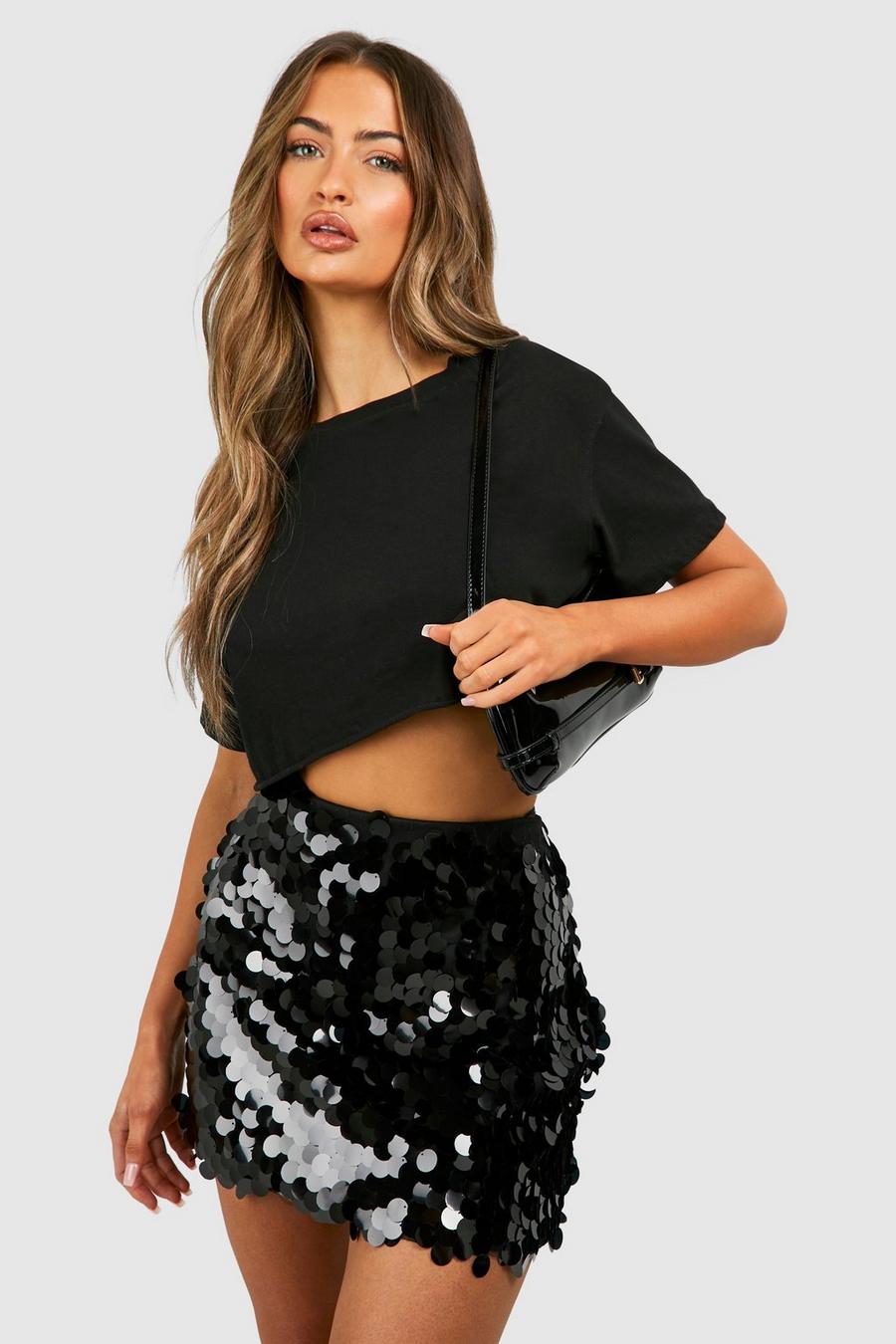 Black svart Disc Sequin Mini Skirt