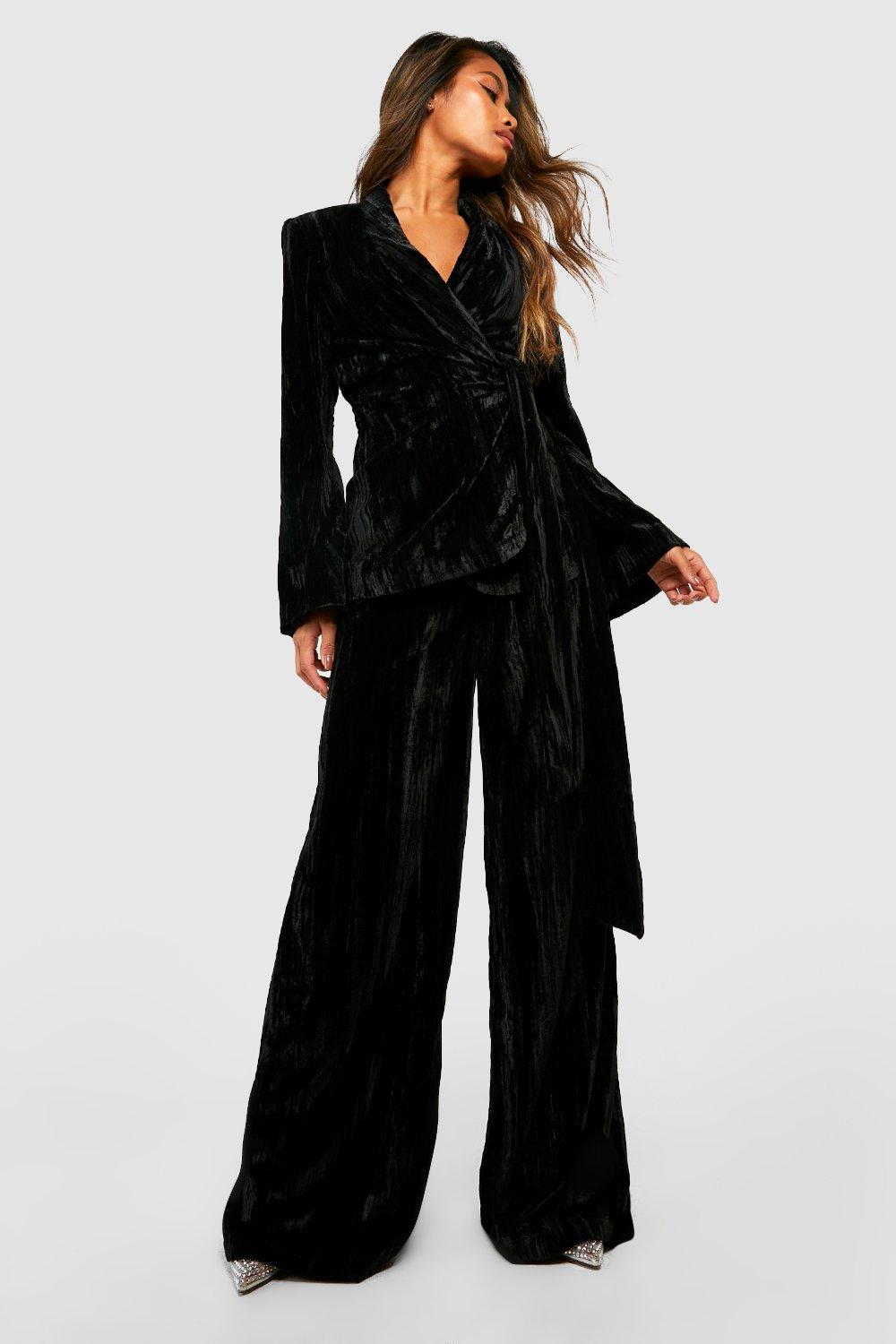 crushed velvet wide leg pants