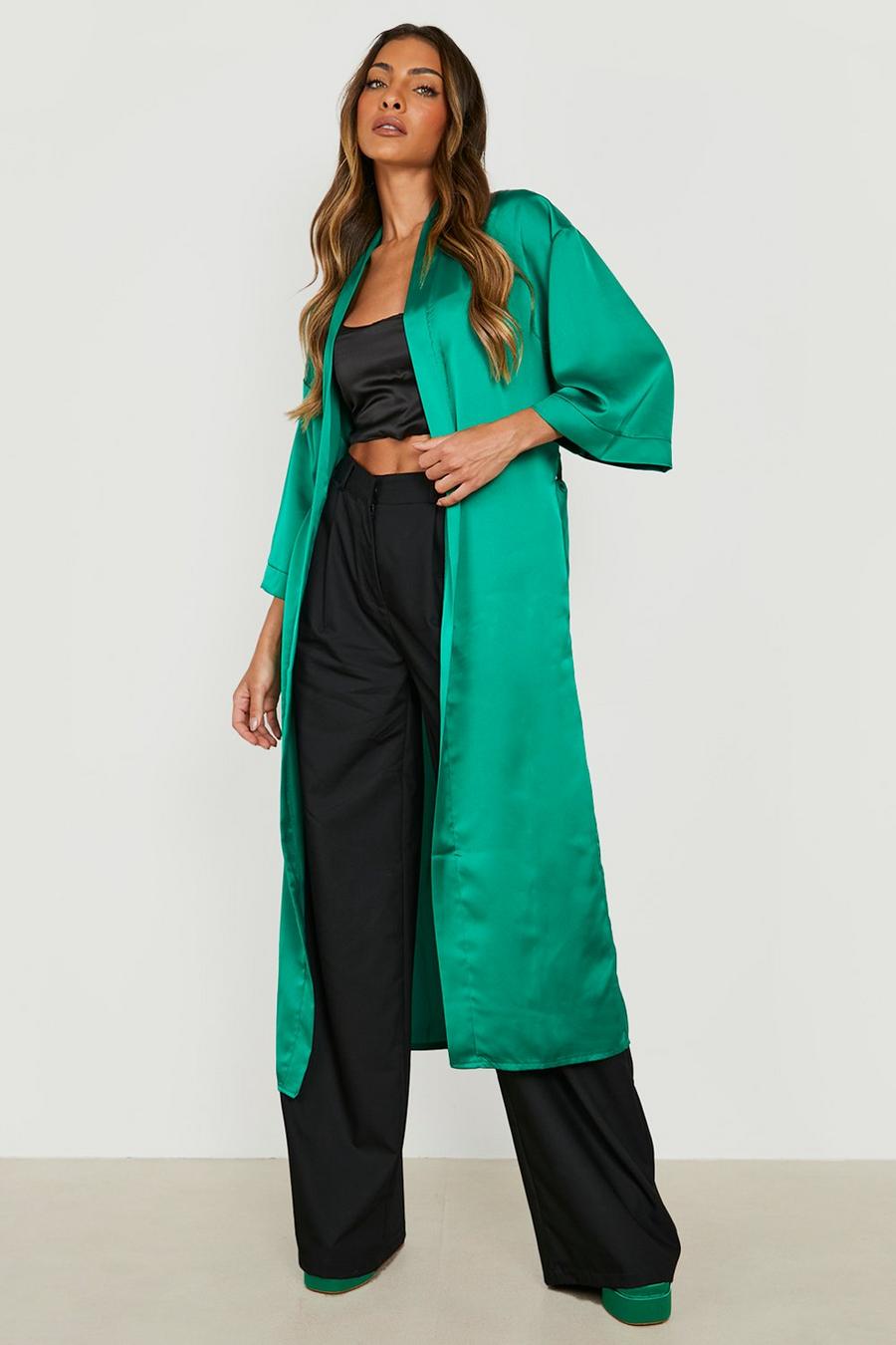 Kimono de raso con cinturón, Green image number 1