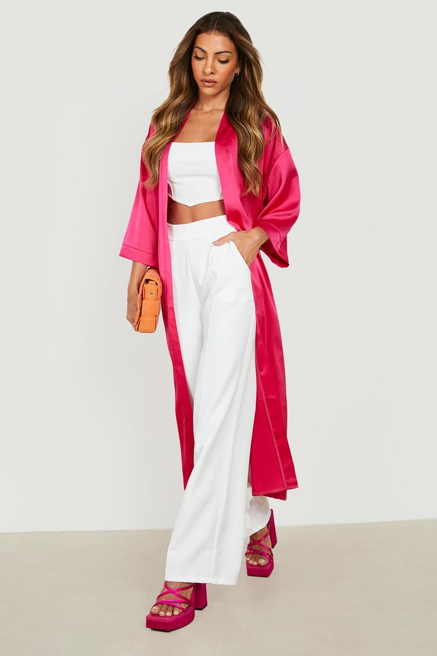 Pink Satin Belted Kimono