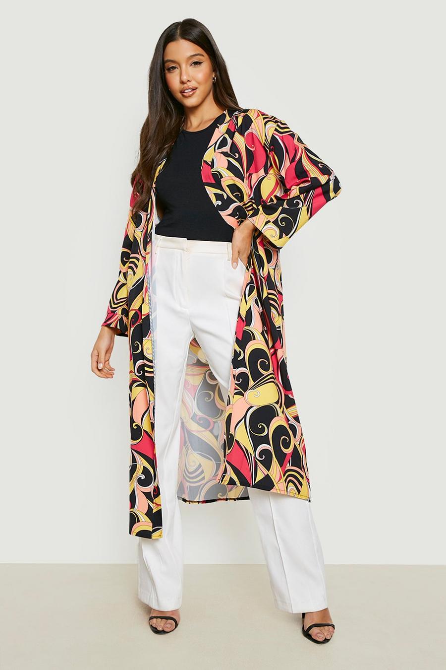 Kimono maxi con estampado abstracto, Black image number 1