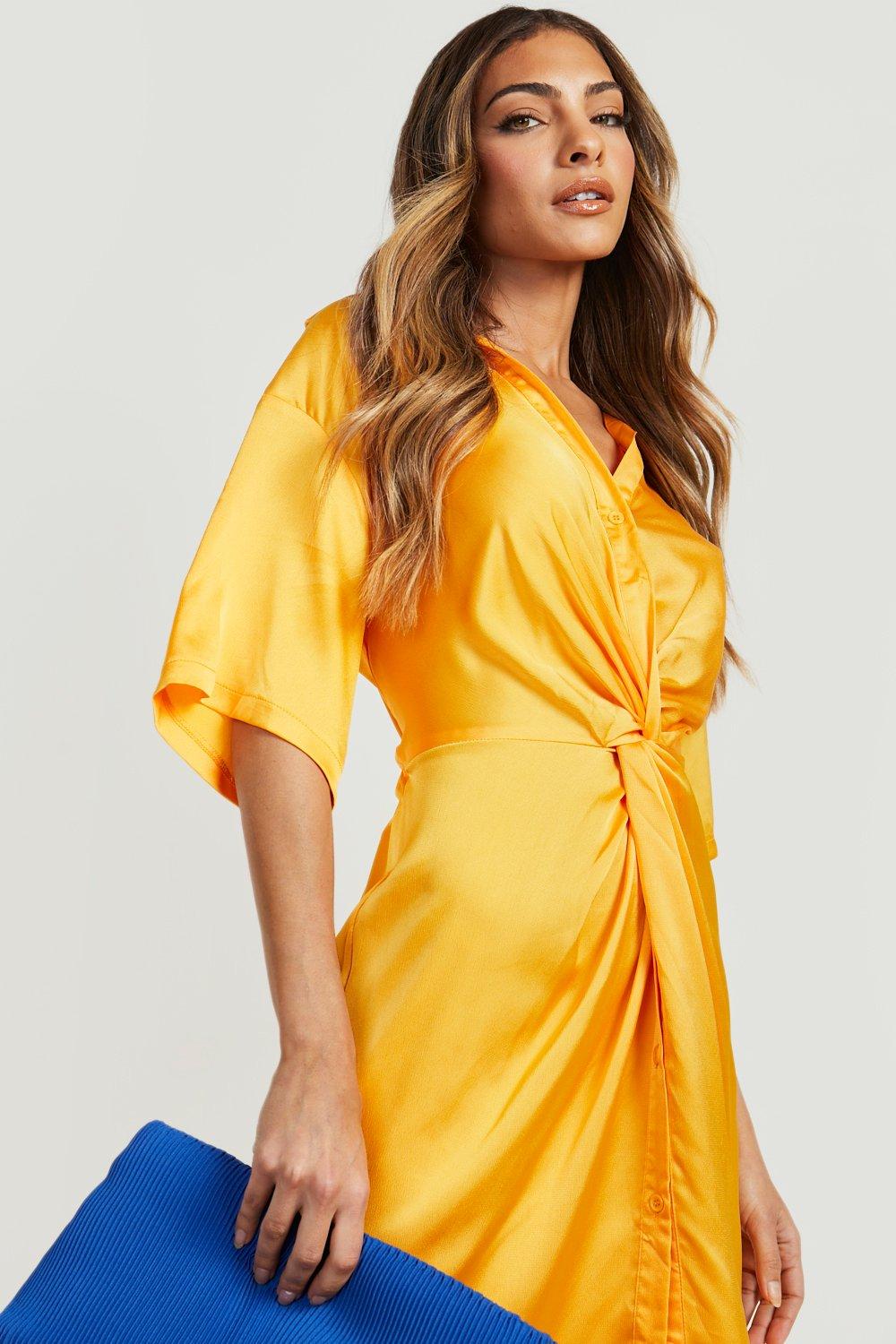 Twist-detail shirt dress - Yellow - Ladies