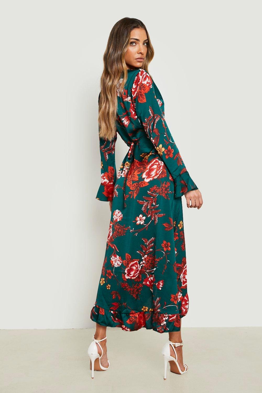 Boohoo green floral store dress