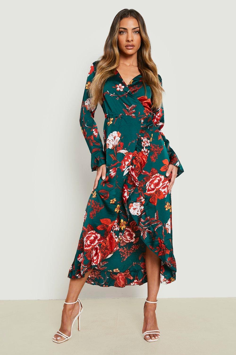 Plus Floral Ruffle Wrap Dress